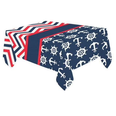 

MYPOP Anchor Rubber and Zigzag Cotton Linen Tablecloth 60x84 inches Tablecover Desk Table Cloth For Dining Room Tea Table Picnics Parties
