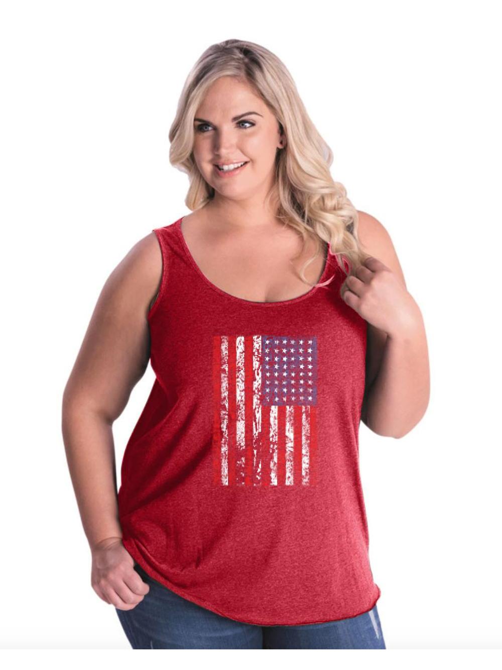 Mom's Favorite - Womens and Womens Plus Size American Flag 4th of July Curvy Tank Tops, up to 