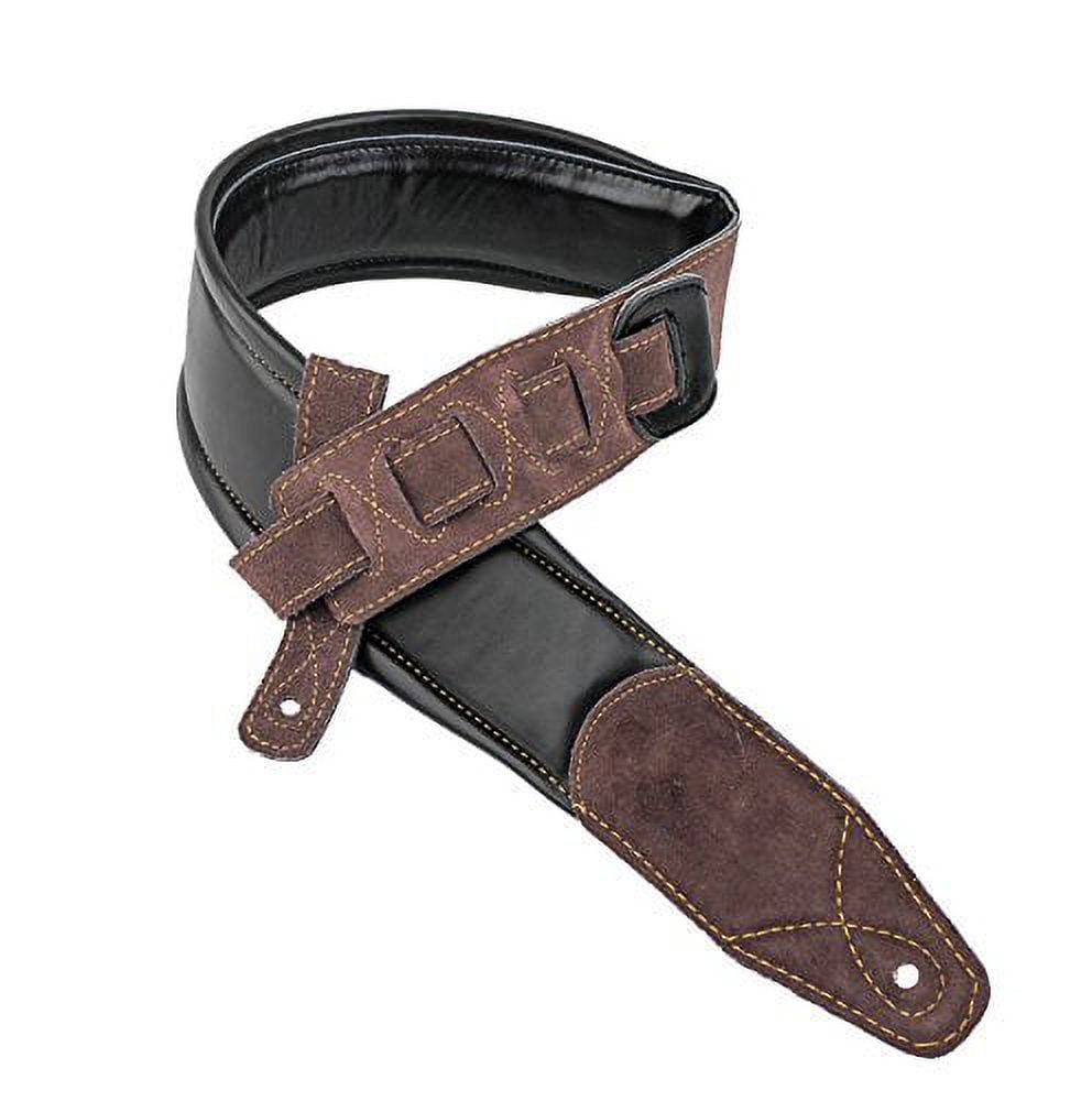 Walker & Williams C-22-BB Black on Black Premium Top Grain Leather Double Padded Guitar Strap Extra Wide