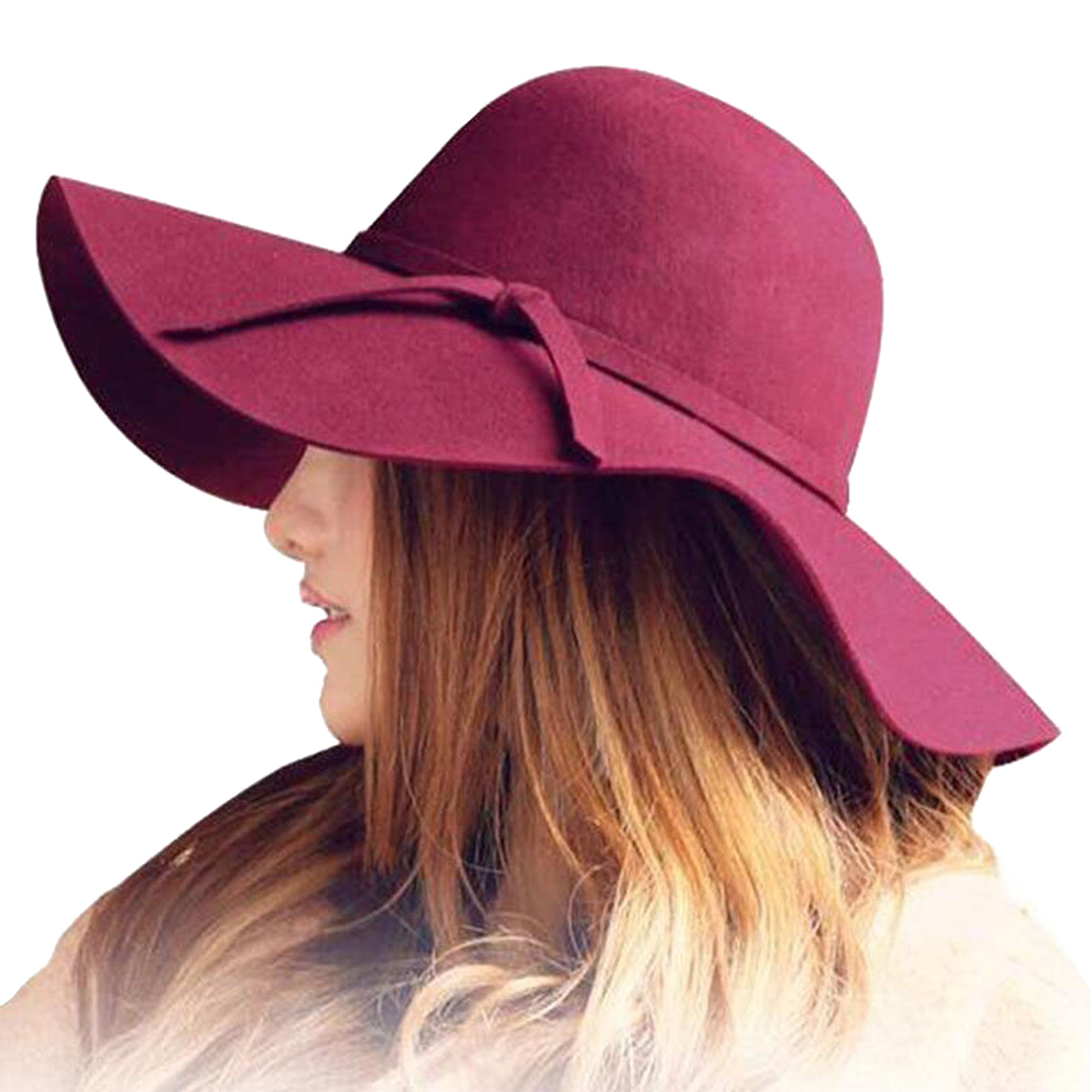 100% Wool Women's Wool Hat Lady Church Bowler Hats Wide Brim Cap Floppy Fedora