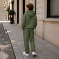 thumbnail image 5 of Kids Boys 2 Piece Waffle Knit Outfit, Quarter Zip Pullover Hoodie with Pocket & Elastic Waist Sweatpants, Soft Casual Sport Tracksuit Army Green 13 Years, 5 of 9