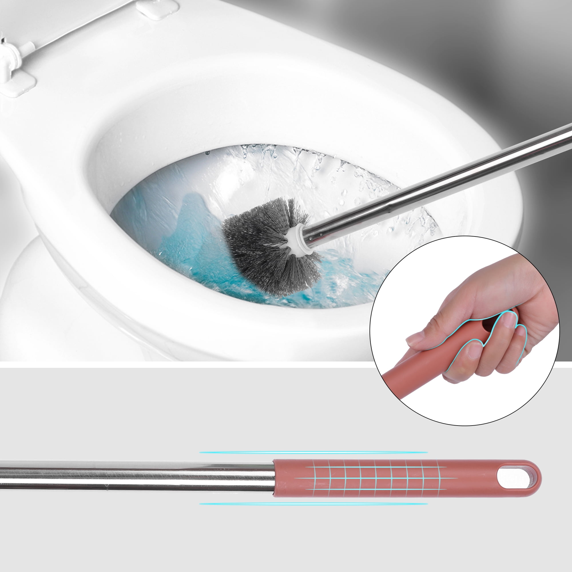 REGALWOVEN Toilet Brush Round Head Stainless Steel Durable Grip Handle Compact Size Toilet Bowl Brush Holder Bathroom Essentials Orange 1 Pack