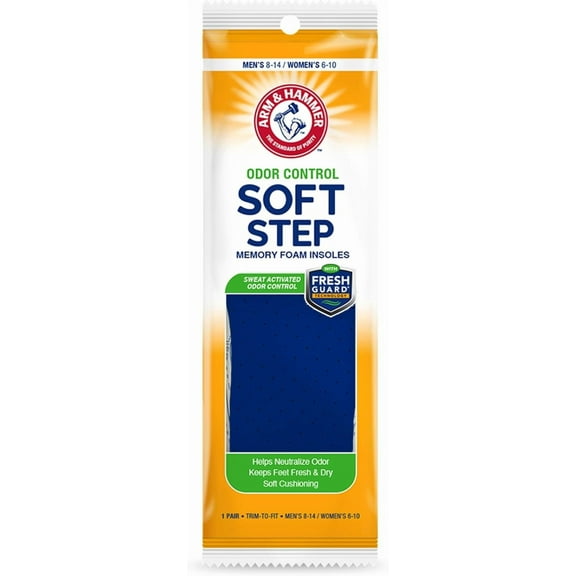Arm & Hammer Odor Control Soft Step Insoles, Memory Foam Insoles, 1 Pair, 2 Pack