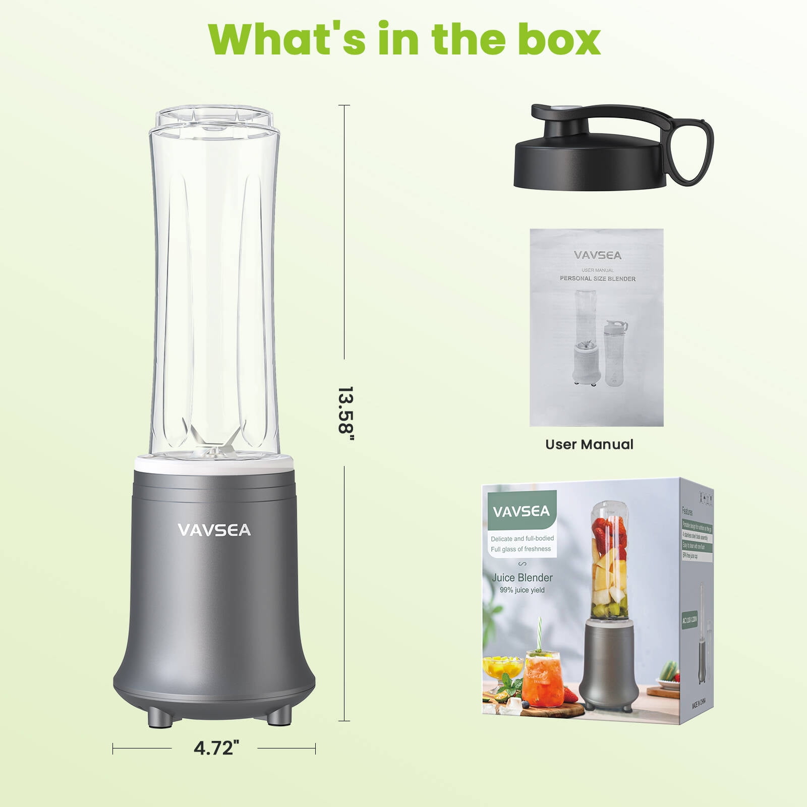 VAVSEA Personal Blender, Blender for Smoothie with BPA Free Travel Cup and Lid, Smoothie Blender for Kitchen, Office and Sports