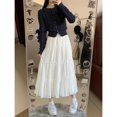 thumbnail image 2 of Falda acampanada de talle alto que adelgaza para mujer, talla grande, largo medio, estilo coreano en forma de pera, falda blanca de verano, 2 of 5