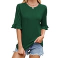 thumbnail image 2 of Delayuji Women's Graphic Crew Neck Western Tshirts Shirts Fashion Funny Workout Tops Solid Color Tops and Blouses Green Xl Dense Japanese Cotton Short Sleeve Shirts for Women, 2 of 4