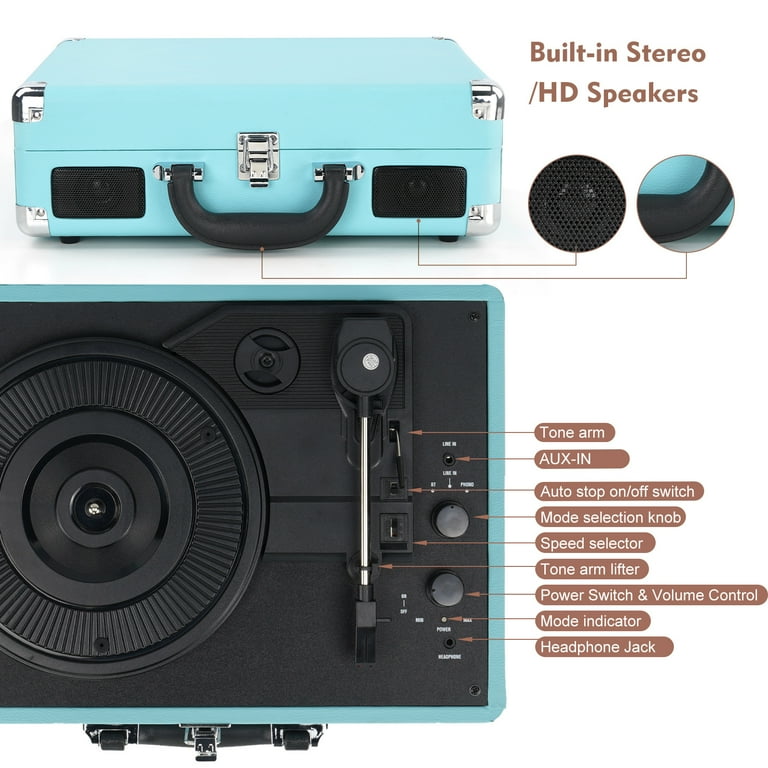Briefcase record best sale player with bluetooth