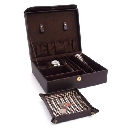 Bey Berk Brown Leather & Hounds Tooth Material Valet Case
