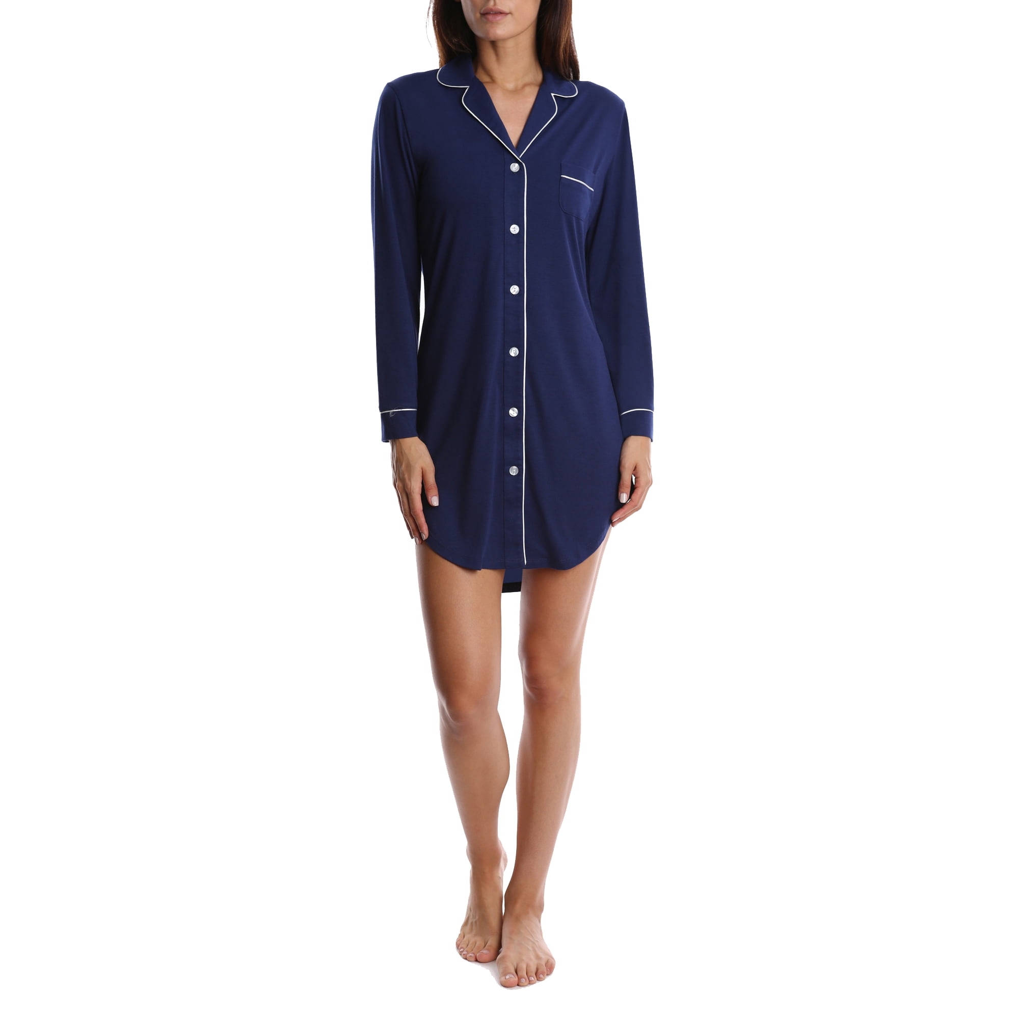 Blis Women's Notch Collar Long Sleeve Pajama Sleep Shirt - Walmart.com