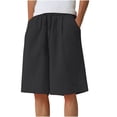 thumbnail image 3 of BXINGOHAI Mens Linen Shorts Casual Elastic Waist Drawstring Summer Beach Shorts Pockets Classic Fit Black,M, 3 of 6