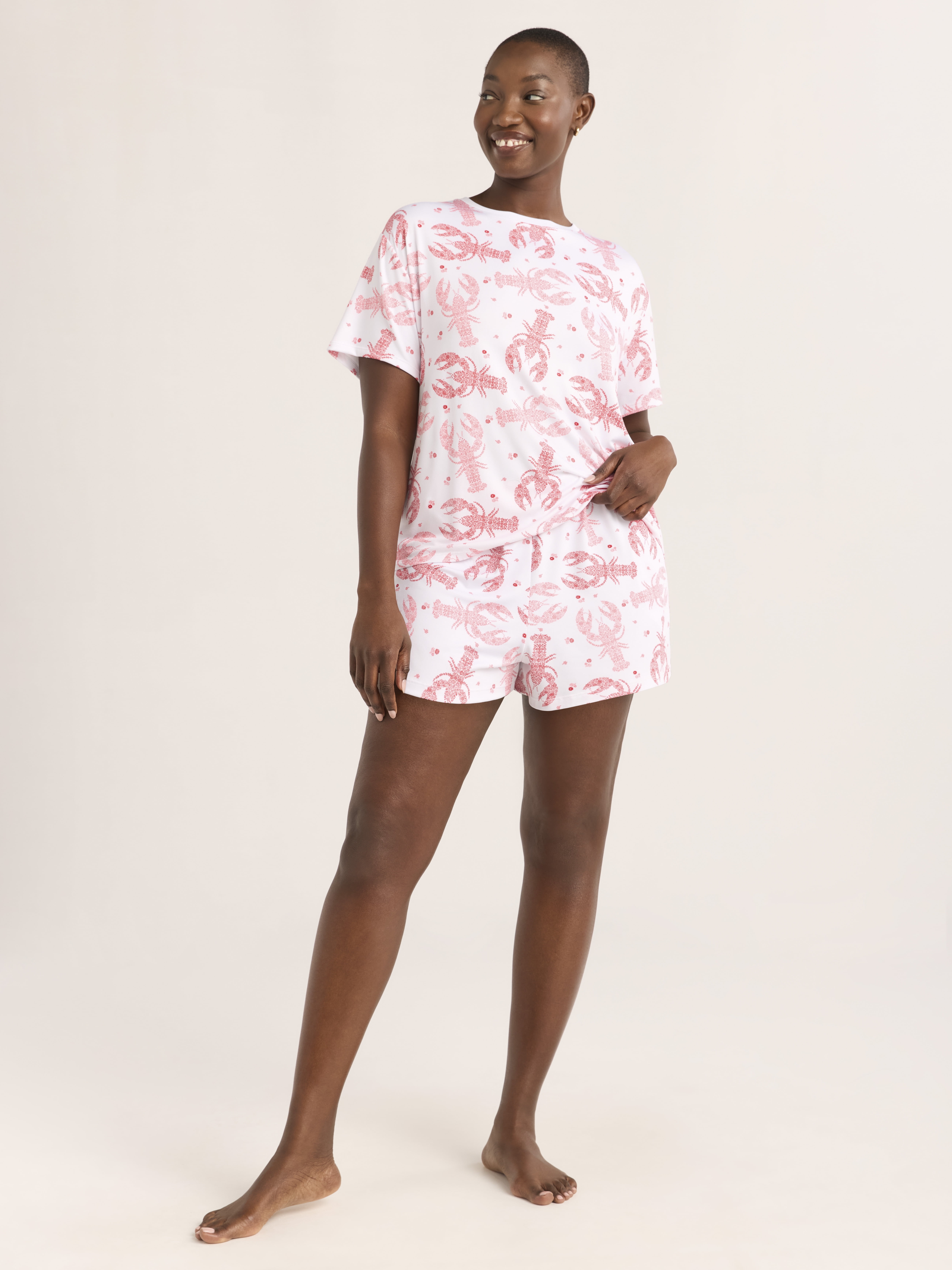 Joyspun Women's Short Sleeve Top and Shorts Pajama Set, 2-Piece, Sizes XS-3X