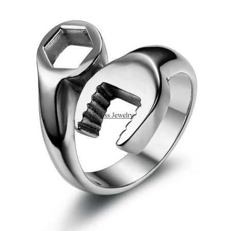 Fashion Cool Biker Mechanic Wrench Stainless Steel Mens Ring Punk Style Rings for men Size 8-13 anel