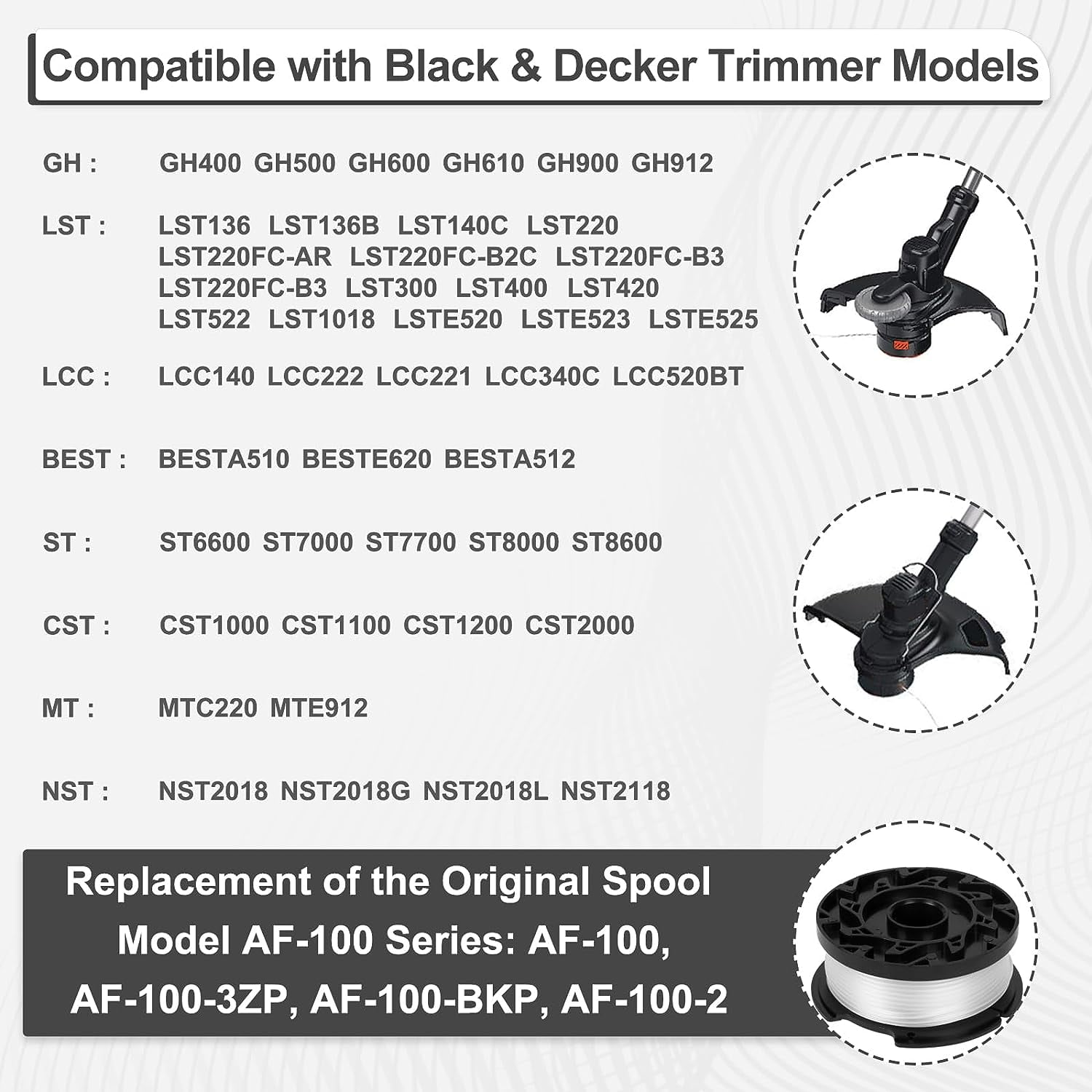 10pcs/1set AF-100 Line Spool + Spring Cap fit for Black & Decker AF-100-3ZP  0.065 String Trimmer Line Replace GH900 GH600 GH400 - AliExpress