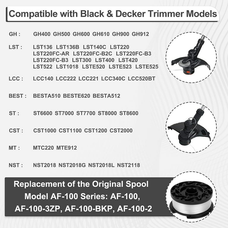 AF-100 Replacement Spool for Black and Decker String Trimmer Edger GH900  BESTA510 Weed Eater Spool Refills 30ft 0.065 Trimmer Line AF1003ZP