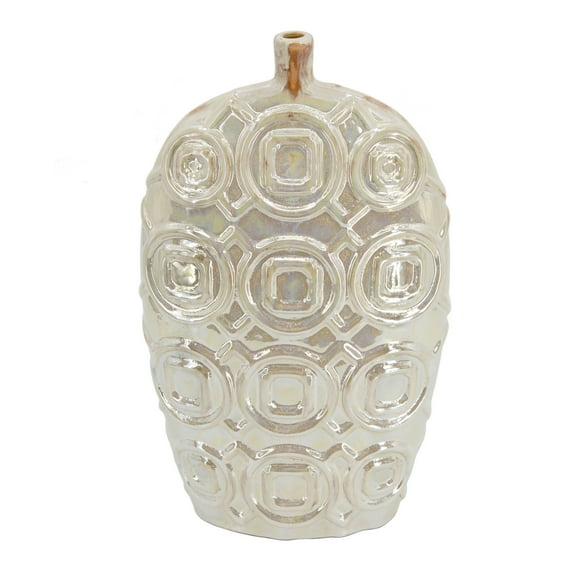 Shelby Short Iridescent Glaze Ceramic Vase - 9" x 3.5" x 16" - Cream
