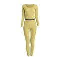 thumbnail image 2 of Gibobby Ropa interior Nueva ropa de otoño para mujer y pantalones, terciopelo doble, sin costuras, cuello en U, pantalones de manga larga, conjunto de ropa interior térmica de color（Amarillo， M), 2 of 4