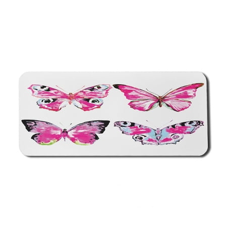 Watercolor Computer Mouse Pad  Butterflies Spring Season Nature Wildlife Insects Vintage  Rectangle Non-Slip Rubber Mousepad X-Large  35  x 15  Gaming Size  Pink Baby Blue and Black  by Ambesonne