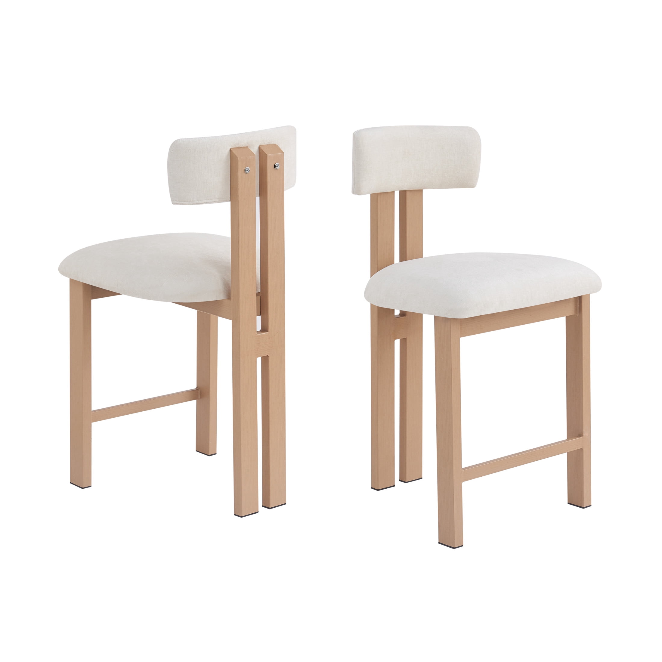 Christopher Knight Home 26.5" White Upholstery Counter Height Bar Stools, Natural Finish Metal Frame, Set of 2