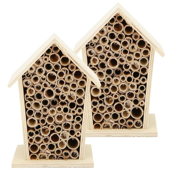 2PCS Wooden Bee House, Bee Hive Nest Houses for Pollinating Bees Mason Bees Wood Bee Room Hotel Shelter Nests Box for Outdoor Parks Garden Decoration