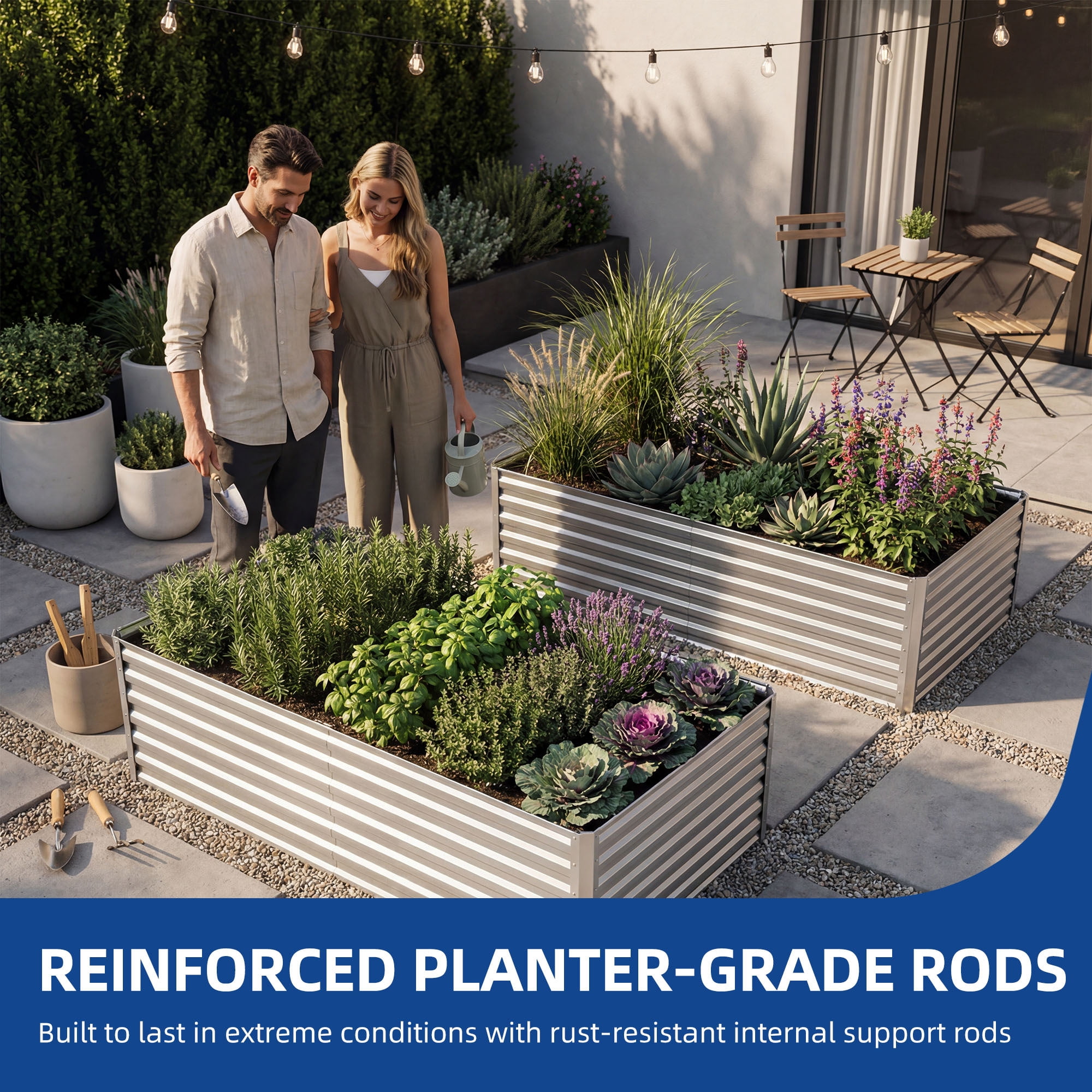 Uforic 6X3X2FT 1 Pack Galvanized Metal Raised Garden Bed Kit with Gardening Gloves & Support Rod, Outdoor Above Ground Planter Box for Plants Vegetables Flowers, Silver