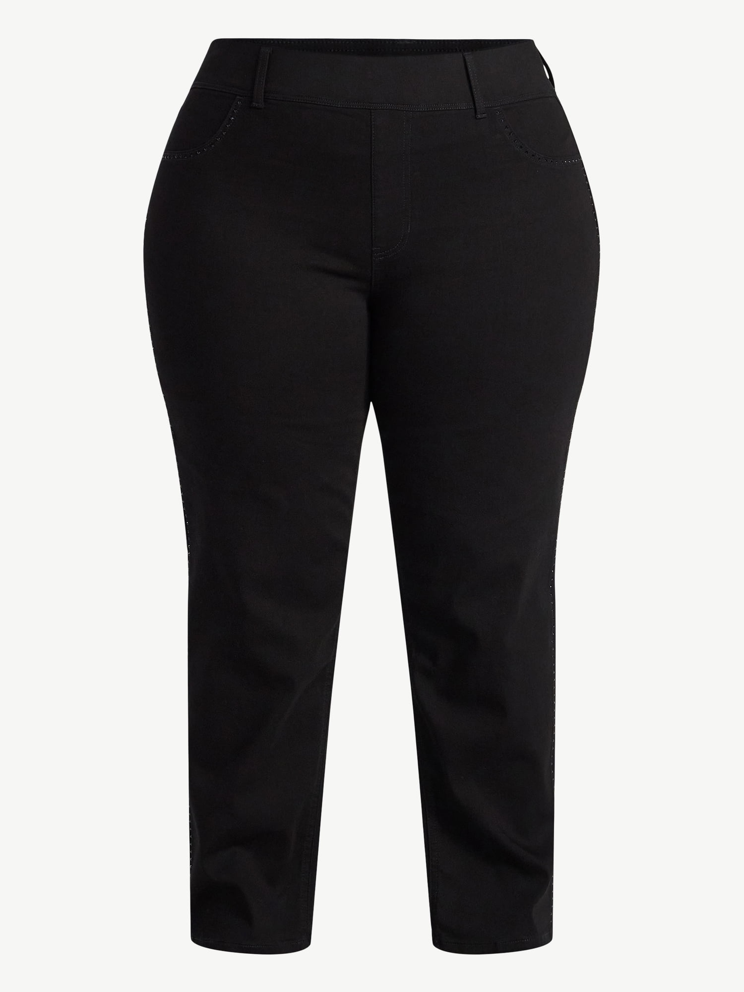 Terra & Sky Women's Plus High Rise Side Seam Embellished Straight Leg Jegging, 29" Inseam, Sizes 0X-5X