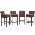 thumbnail image 1 of Modway Conduit Tabouret de Bar Extérieur en Rotin Brun et Cassis (Lot de 4), 1 of 5