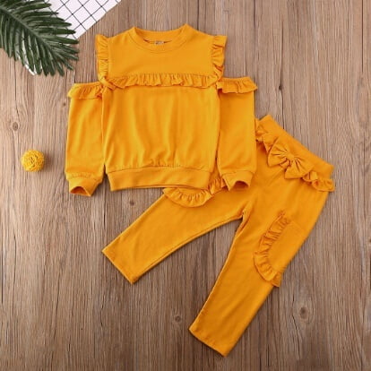 

Toddler Baby Girls Clothes Ruffle Kowknot Tops Long Pants Outfits Tracksuit