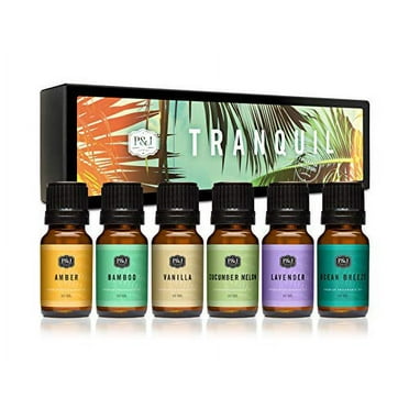 Tranquil Set of 6 Fragrance Oils - Premium Grade Scented Oil - 10ml - Vanilla, Cucumber Melon, Lavender, Amber, Bamboo, Ocean Breeze