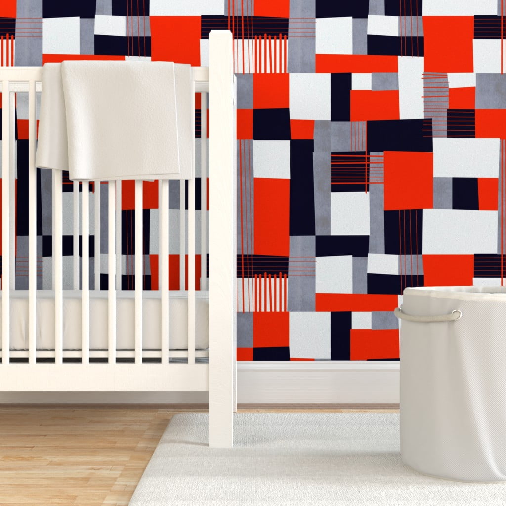 Removable Water-Activated Wallpaper Bold Geometric Abstract Tartan Red Black