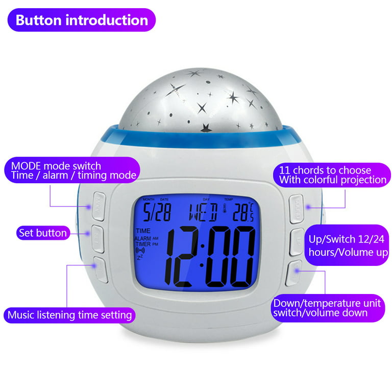 Dropship Kids Music Star Sky LED Projection Lamp Digital Alarm Clock  Thermometer Calendar Lights to Sell Online at a Lower Price