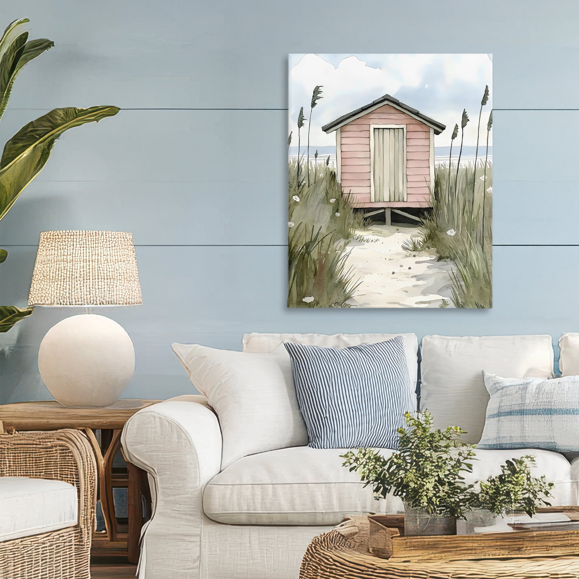 Stupell Industries Coastal Calm Pink Beach Hut Canvas Wall Art, design by Riley B