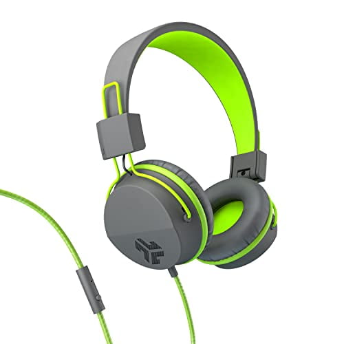 Auriculares supraaurales con cable JLab Neon, grafito/lima, ligeros como una pluma, cuero ecológico ultrasuave, controladores de 40 mm, garantizados de por vida