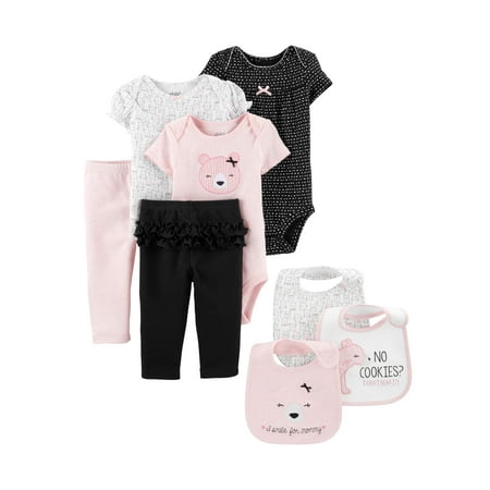 Child of Mine by Carter's Baby Girl Clothes Bodysuits, Pants, & Bibs Shower Gift Set,