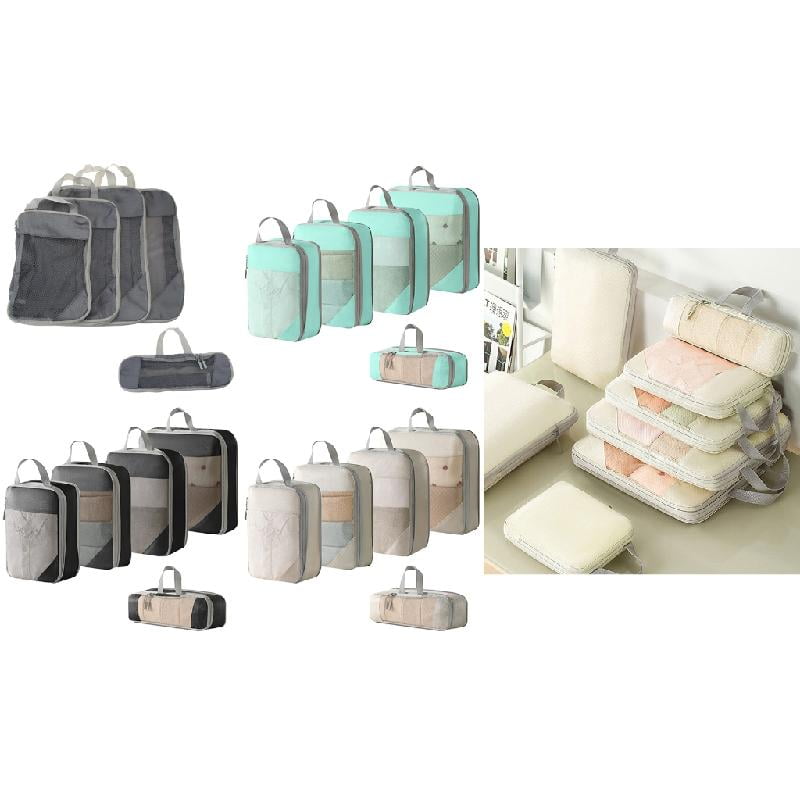 Yammee 5Pcs/set Travel Bag Compression Packing Cubes Lightweight Storage Bag Portable Luggage Suitcase Organizers Zipper Pouch