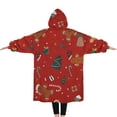 thumbnail image 2 of Oversized Wearable Blanket Hoodie,Red Christmas Gingerbread Man Pattern Sherpa Blanket Hoodie with Super Pockets,Super Warm Fuzzy Pullover for Women & Men, 2 of 6