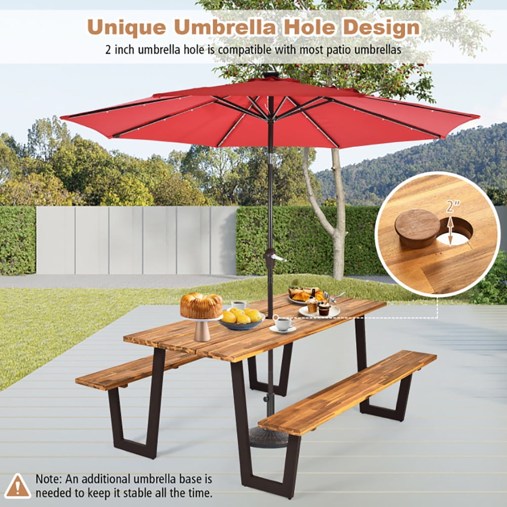 Aimee Lii 70 Inch Dining Table Set with Seats and Umbrella Hole, Outdoor Patio Furniture Aimee Lii 70 Inch Dining Table Set with Seats and Umbrella Hole, Outdoor Patio Furniture