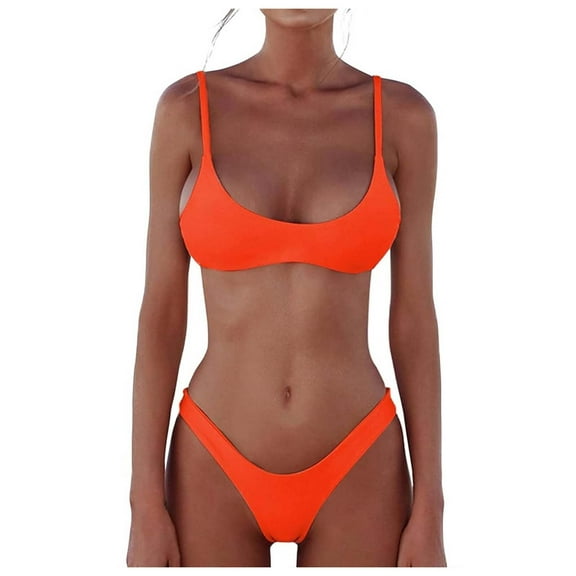 Huowey Ladies Fashion Solid Color 2PCS Bikini Swimsuit Set For Women Adjustable Beach Bathing Suit Resort Swim Wear Honeymoon Cruise Trendy Wear
