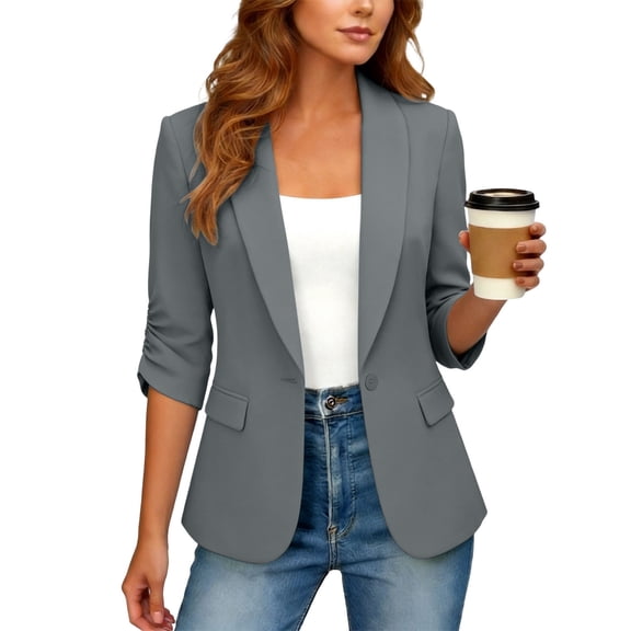 Women's Cardigan Blazer Solid Color 3/4 Sleeve Open Front Lightweight Casual Knit Suit Jacket Women's Everyday Versatile Office Home Layering Outerwear