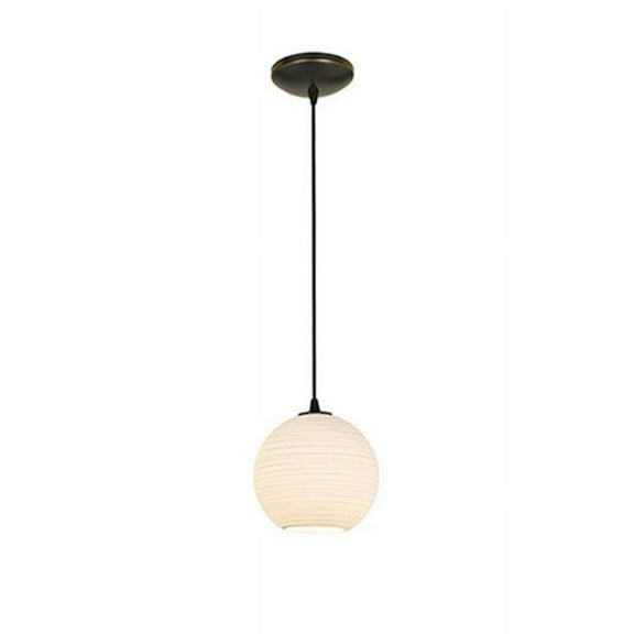 Access Lighting  Japanese Lantern 1-Light Glass Pendant - 8"dia - Oil Rubbed Bronze Finish - White Lined Glass Shade