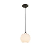 Access Lighting Japanese Lantern 1-Light Glass Pendant - 8"dia - Oil Rubbed Bronze Finish - White Lined Glass Shade