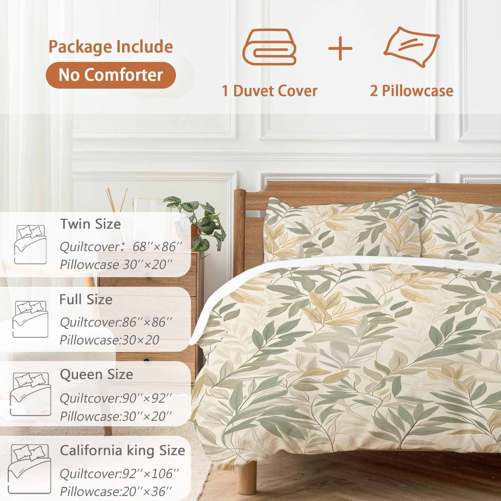 Sage Green Yellow Botanical Bedding 3 Piece Duvet Cover Set California King, Vintage Spring Summer Soft Microfiber Comforter Cover with Zipper Closure & Pillowcases, FadeResistant Quilt Cover
