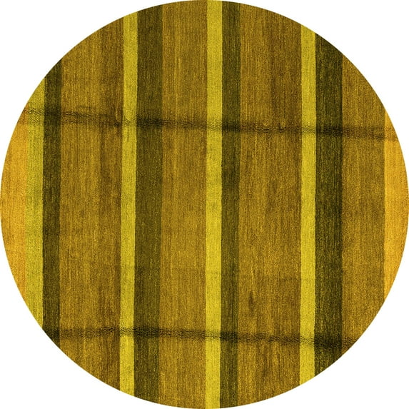 Ahgly Company Indoor Round Abstract Yellow Modern Area Rugs, 7' Round