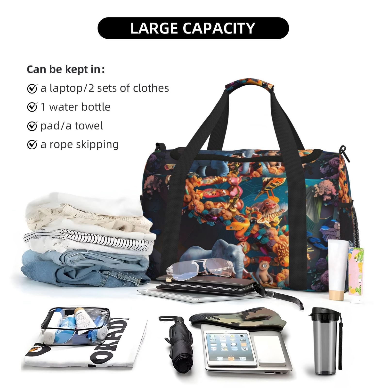 Fuzoiu Whimsical Animal Spiral Print Travel Duffle Bag,Carry On Tote Bags,Duffel Bag,Sport Gym Bag, Hospital Bag for Labor and Delivery, Overnight Bag,Luggage Bag