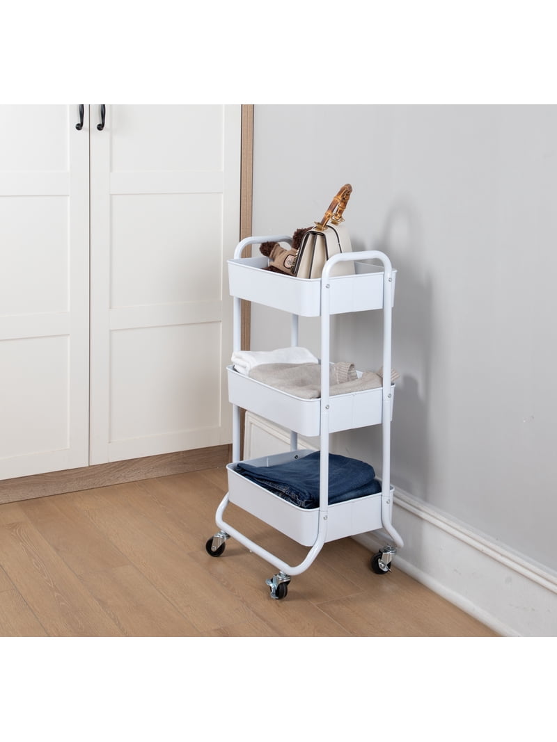 Mainstays Metal Frame Laundry Basket Sorter, 3-Tier, Arctic White
