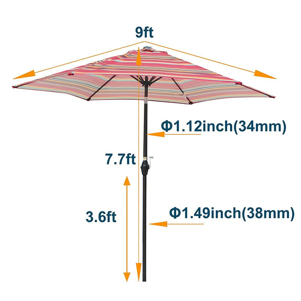 Topcobe 9Ft Stripes Fabric Tilt Umbrella, Outdoor Patio Umbrella, Outdoor Table Umbrella for Balcony, Yard, Backyard