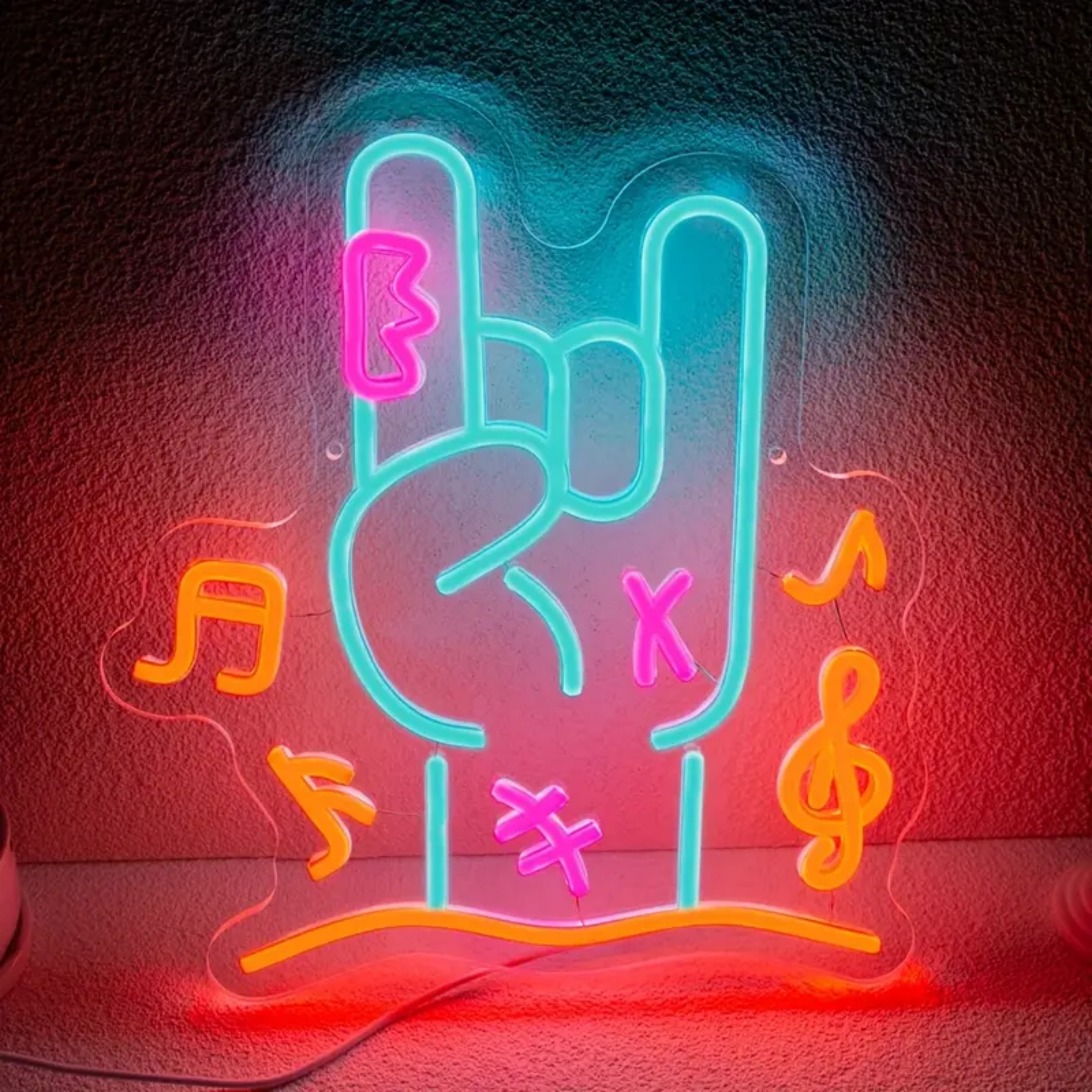 UPONRAY Rock Finger Neon Signs, 13"*13.8" Dimmable & USB-Powered LED Neon Light, Stylish Wall Decor for Bedroom, Game Room, Dance Hall, Internet Cafe, Arcade