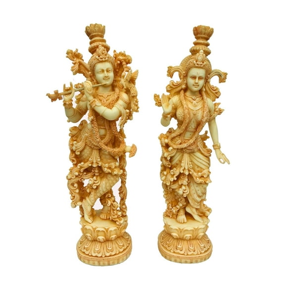 Sri Krishna Culture- New Big Standing Radha Krishna Carved God Idol--Ivory Finish