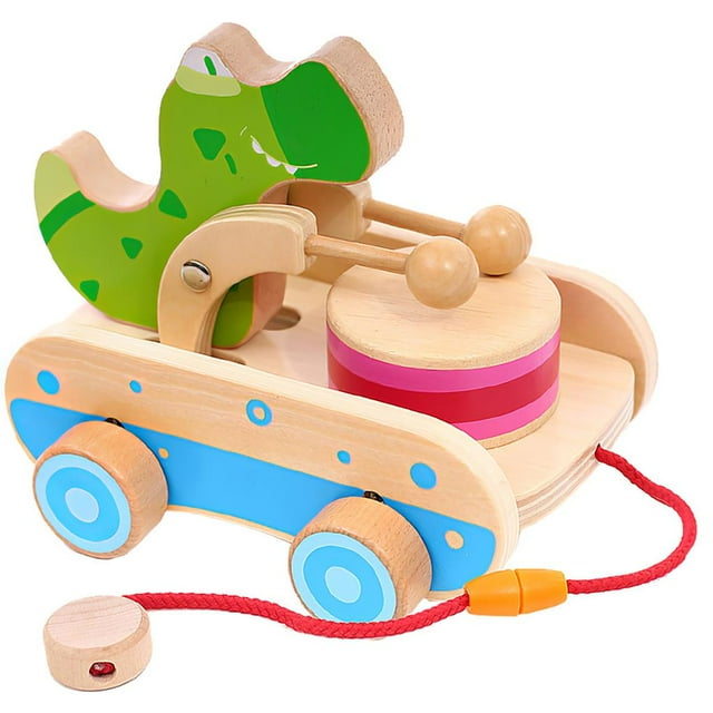 Tambor De Cocodrilo De Madera De Color Brillante, Juguete Educativo Para Edades Tempranas, Tambor De Cocodrilo, Juguete De Coche De Remolque Para Entrenamiento De Caminar De Bebé seitruly FN002403-00