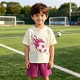 thumbnail image 2 of OSOLU Children Boys Outfits Knit Short Sleeve Football Pattern T-Shirts and Shorts Casual 2 Piece Tracksuit Soft Comfortable Relaxed Holiday Clothing Sets, 2 of 5