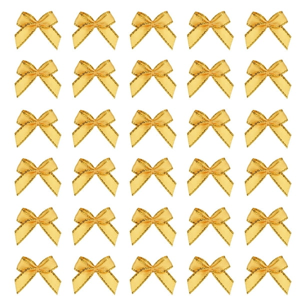 Mini Lazo de Cinta con Borde Metálico de 22x23mm para Manualidades, DIY, Lazos para el Cabello, Decoración de Bodas y Navidad, (Paquete de 100)